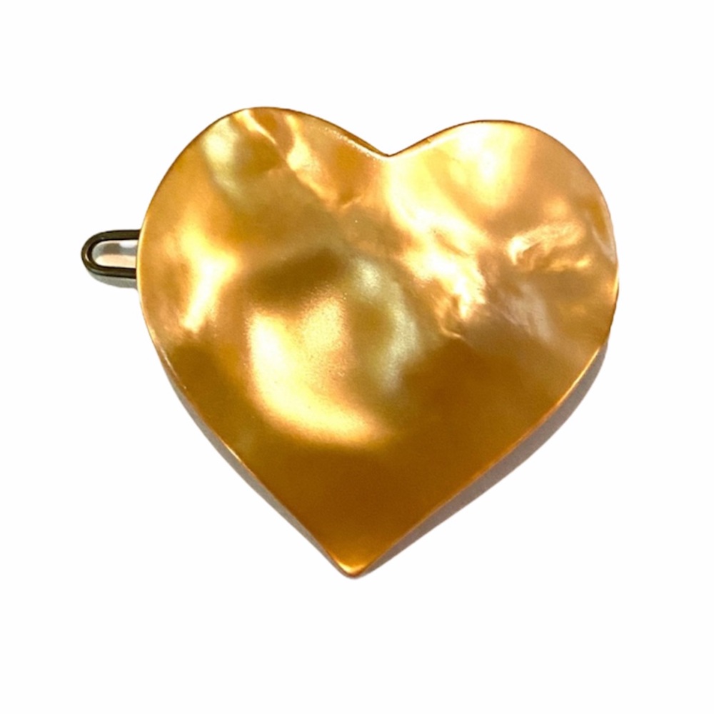 Vintage French Pearlescent Yellow Heart Barrette - Picture 1 of 3